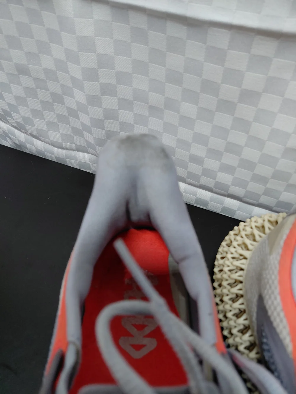 Adidas Men's Light Gray Running Shoes with Coral Accents